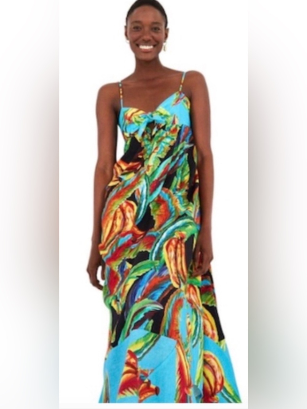 FARM Rio Mixed Banana Maxi Dress in a tropical multicolor print.